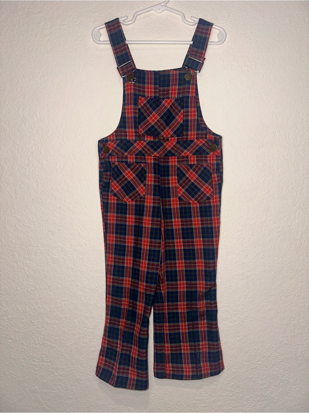 Vintage Healthtex Plaid Overall Jumpsuit in Red and Navy Size 4T